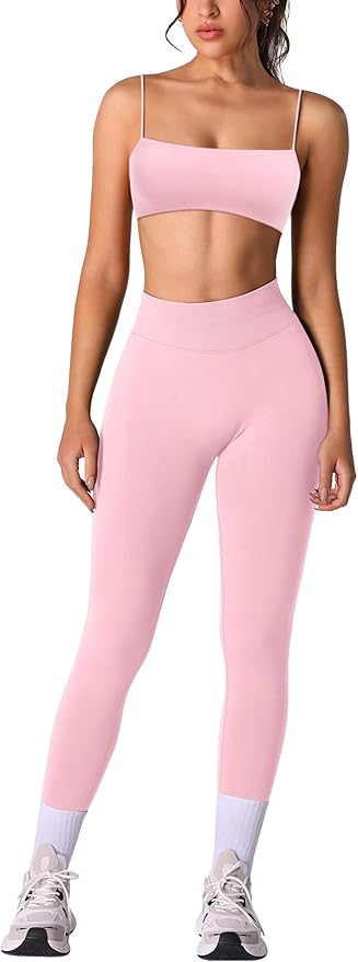 Workout sets for women 2 piece:Spaghetti Straps BacklessTop Bra and High Rise leggings for yoga