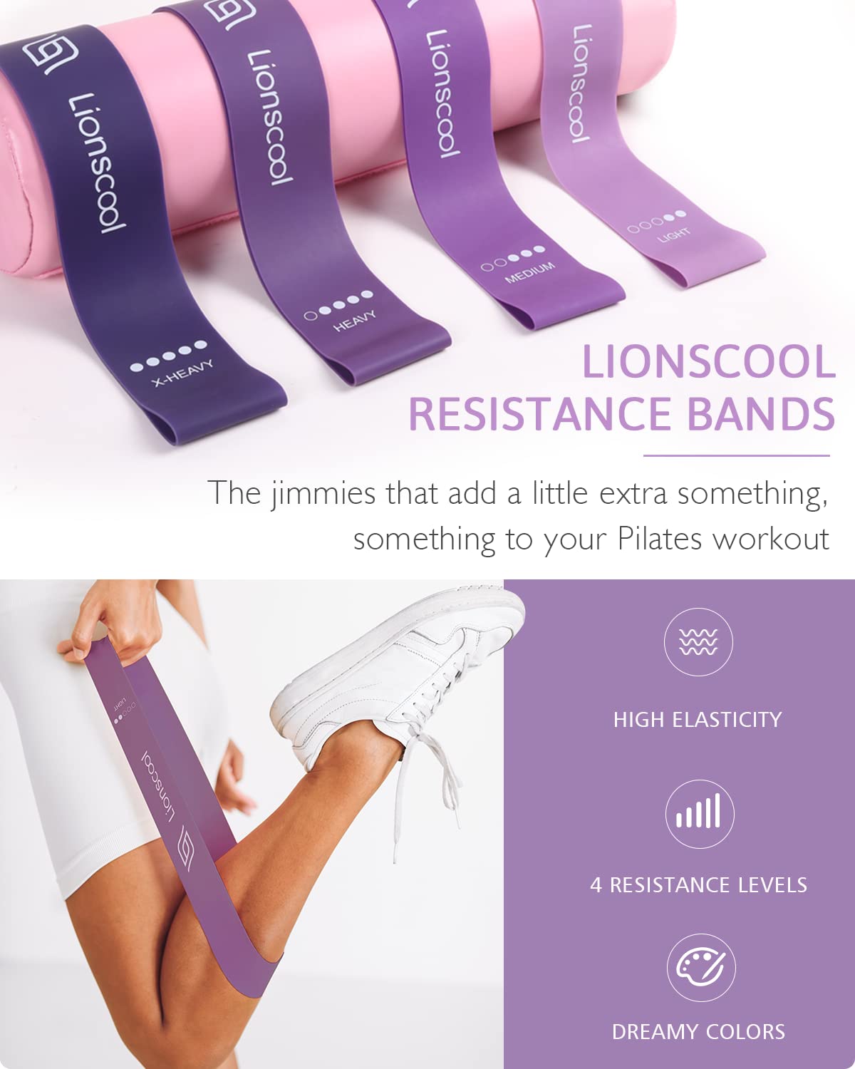 LIONSCOOL Pilates Ring Set 14" Magic Circle, 9" Mini Ball, Resistance Bands
