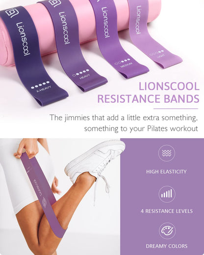 LIONSCOOL Pilates Ring Set 14" Magic Circle, 9" Mini Ball, Resistance Bands