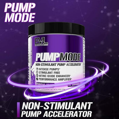 EVL PumpMode Nitric Oxide Supplement - Nitric Oxide Booster Pump Pre Workout Powder with Glycerol and Betaine for Muscle Recovery Growth and Endurance - Stim Free Pre Workout Drink (Furious Grape)