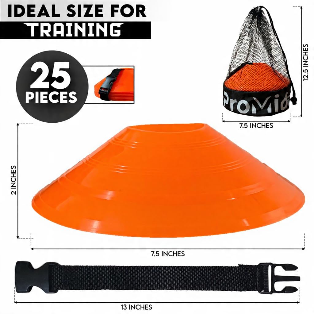 Disc Soccer Cones for Training Kids with Mesh Bag & Strap - 25/50/100/200 Small Plastic Cone for