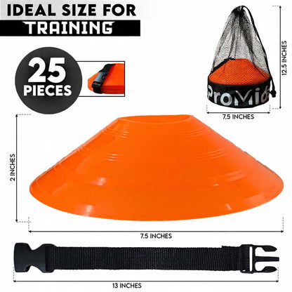 Disc Soccer Cones for Training Kids with Mesh Bag & Strap - 25/50/100/200 Small Plastic Cone for