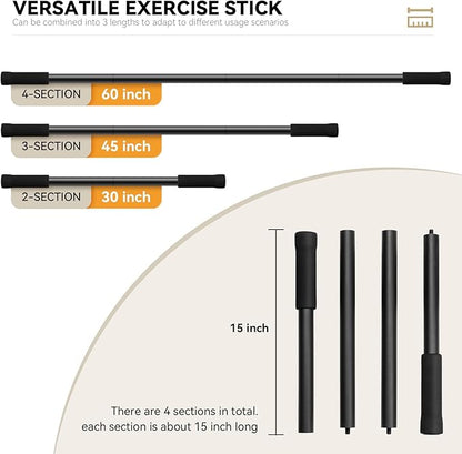 Yoga Stick 5ft Adjustable Stretching Stick, Versatile Exercise Stick Non-Slip Ends and Sponge Handles for Fitness, Flexibility and Balance, Posture Correction - Black