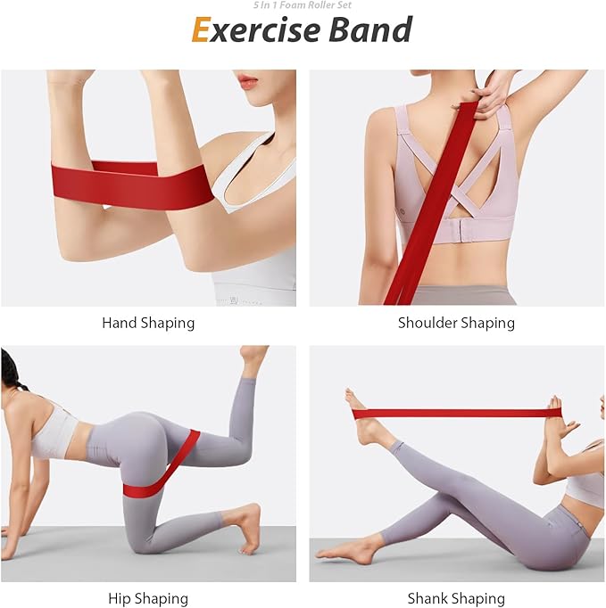 5 in 1 Foam Roller Set for Deep Tissue Muscle Massage, High Density Fitness Exercise Foam Roller, Massage Roller, Massage Ball, Resistance Band, for Whole Body (Pink-Black)