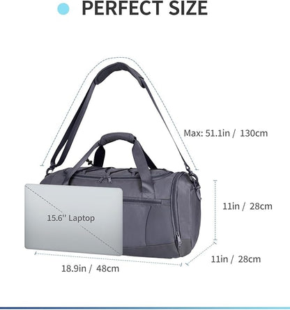 Sportsnew Gym Bag for Women with Shoe Compartment Wet Pocket and Yoga Mat Holder,Mens Duffel Bag for Travel with Laptop Compartment,Weekender Overnight Carry On Bag for Men(Grey Patent Pending)