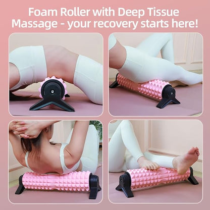RUNWE Foam Roller with Stand - Roller Foam for Back Pain, 21 inch Trigger Point Deep Tissue Massage, Medium Density Grid Bracket Foam Rollers, Myofascial Release, Relieves Leg Muscle Pain