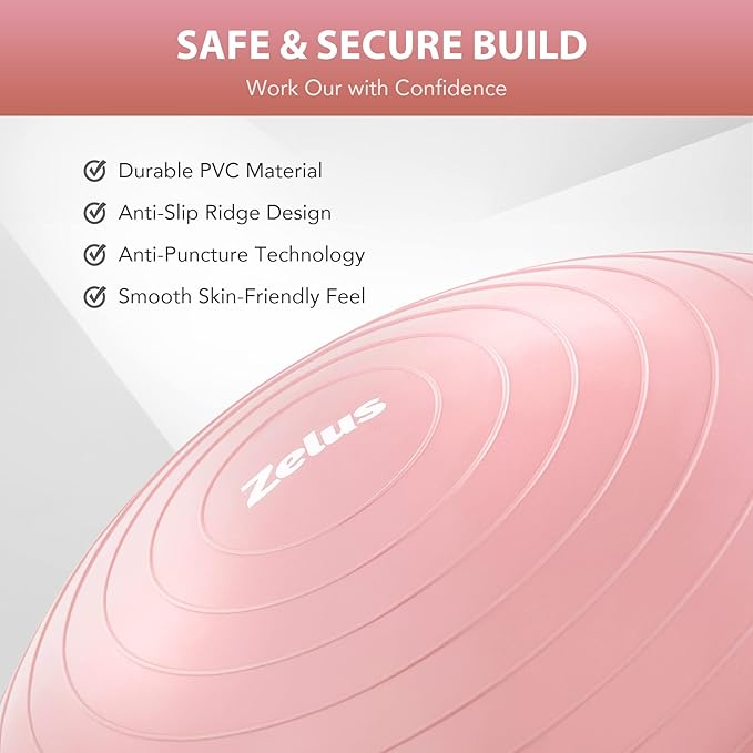 ZELUS Balance Ball Trainer with Resistance Bands and Foot Pump, Inflatable Yoga Ball for Home Gym Workouts, 23 Inch Exercise Half Ball for Balance Training Core Strength Fitness More, 330lb Cap