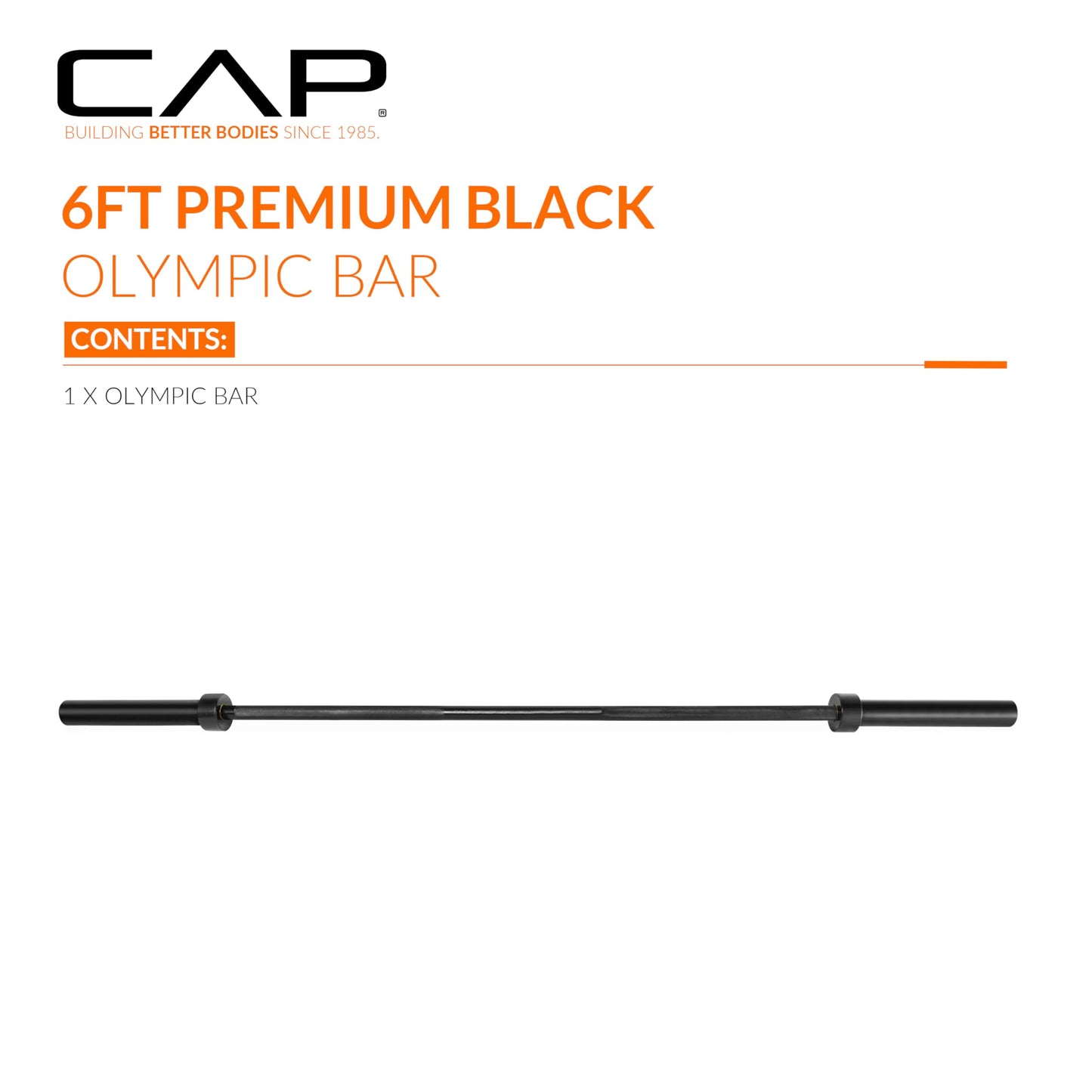 CAP 24lb 6ft Olympic Barbell, Black, Strength Training