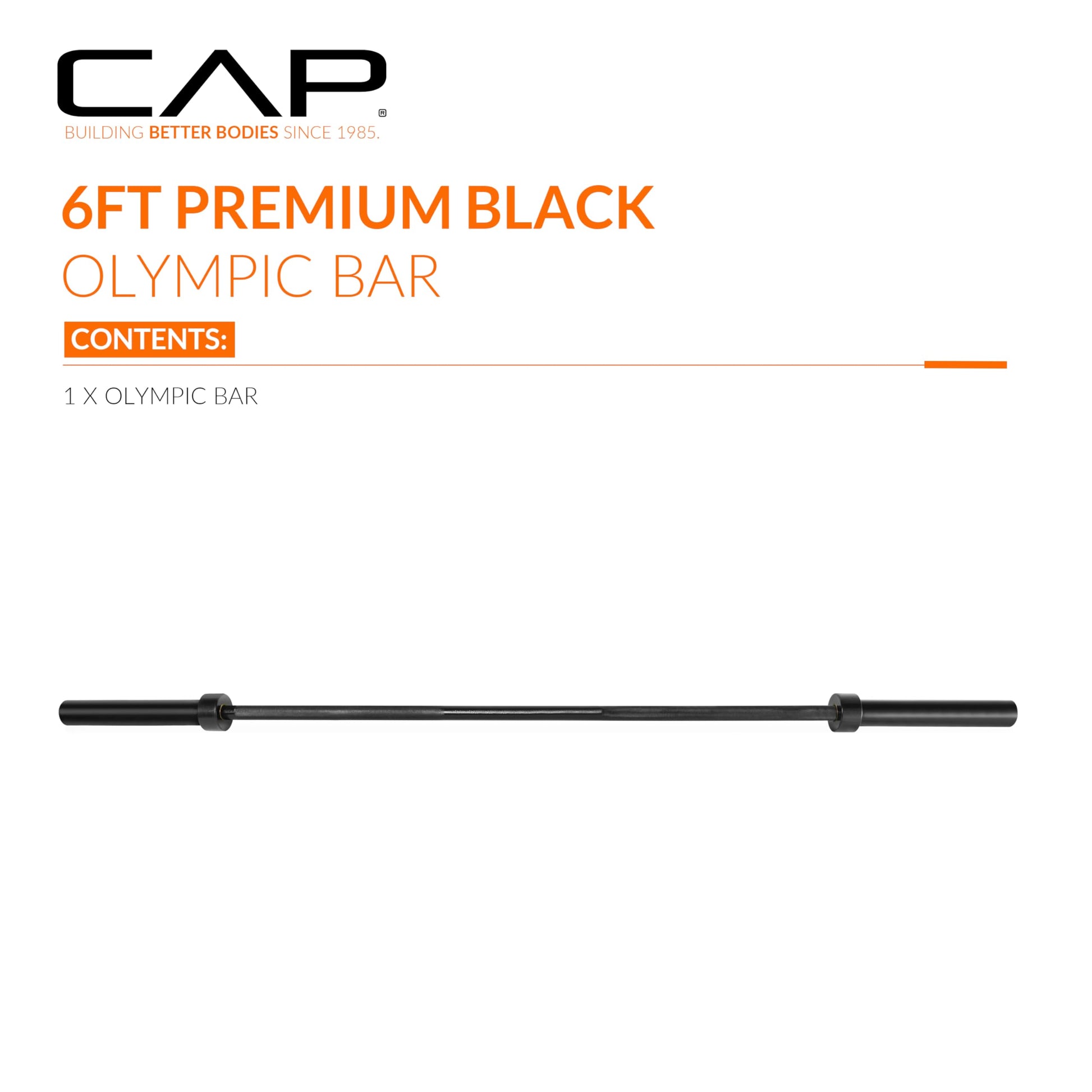 CAP 24lb 6ft Olympic Barbell, Black, Strength Training