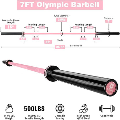 7ft Olympic Barbell, Weightlifting Barbell 28mm 45lb - 500/700/1000lbs Capacity with Smooth Spinning Sleeves, Olympic Bar Fits 2" Olympic Plates, for Snatch Clean Jerk - Home Gym Training