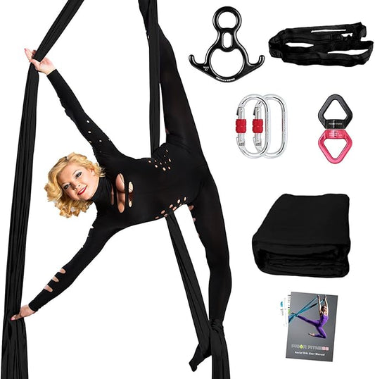 PRIOR FITNESS Aerial Silks Set, Professional Thicker Low Stretch Fabric 9/15/20 Yards Aerial Silk Swing Set with Hardware Guide, Yoga Starter Kit For Home, Aerial Yoga Hammock, Silks for Gymnastics, Antigravity Yoga, Inversion Exercise-All Levels