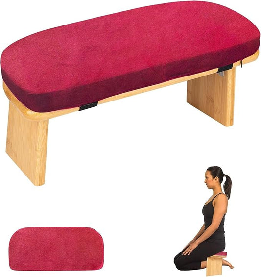 Meditation Bench with Cushion Foldable Ergonomic Bamboo Kneeling Stool Seiza Bench Wooden Meditation Stool Chair Zen Lotus Yoga Stool Floor Sitting Prayer Bench Removable Pillow