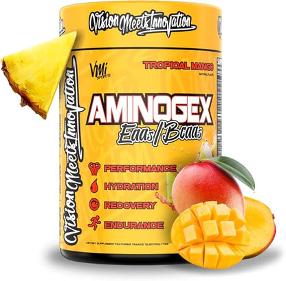 Aminogex Ultra | BCAA Powder | Amino Acids + Betaine and Glutamine | Amino Acid Post Workout Recovery Drink | Intra Workout Drink with Electrolytes | (30 Servings) (Tropical Mango, 18.2 ounces)