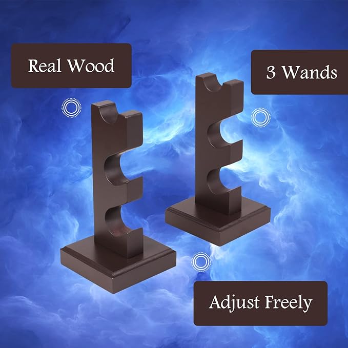 ChampWe Wizard Wand Display Stand Wooden Magic Wands Holder 3 Tiered for Collection Brown