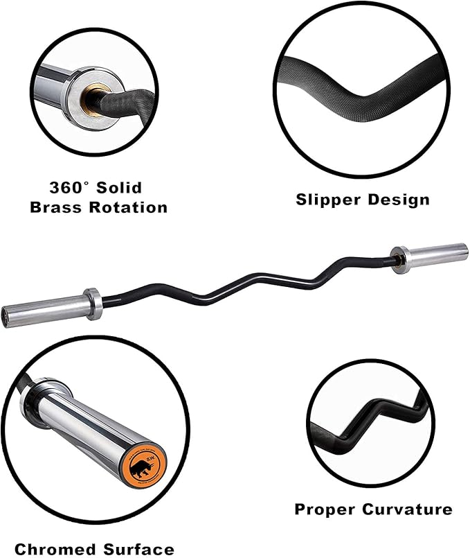 Chong Olympic Barbell 47Inch-4FT-350lb /86Inch-7FT-1500lb EZ Curl Weight Bar, Capacity Chrome Barbells for Gym Home Strength Training,Weightlifting,Power Lifting