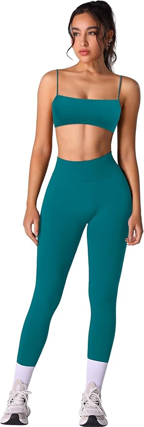 Workout sets for women 2 piece:Spaghetti Straps BacklessTop Bra and High Rise leggings for yoga