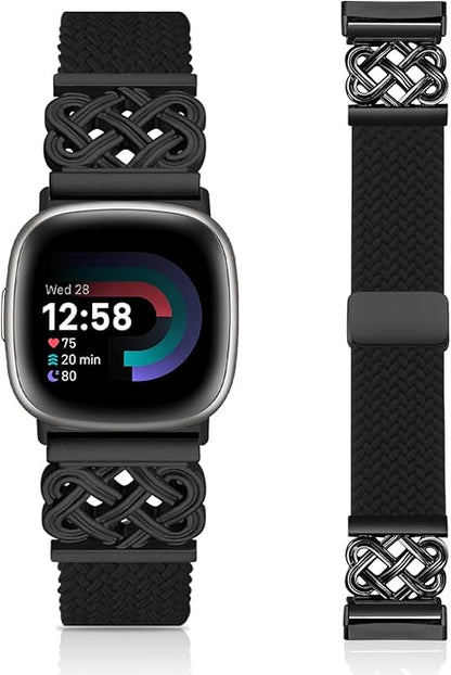 Braided Band Compatible with Fitbit Versa 4 Bands for Woman/Versa 3/Sense 1/Sense 2 Band, Magnetic Clasp Fabric Nylon with Designer Interlock Buckle Straps for Fitbit Versa4/3/Sense1/2