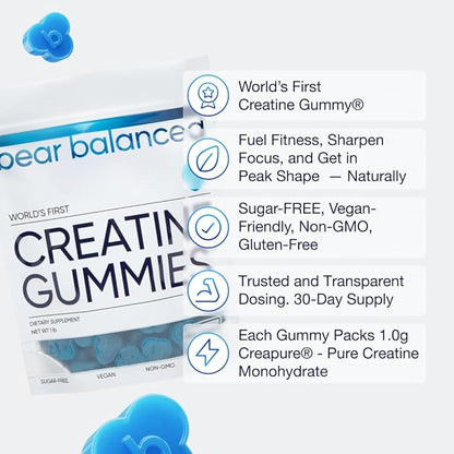Creatine Gummies for Men & Women - Creatine Monohydrate, L-Theanine, L-Tyrosine & B12 for Muscle Growth, Strength, and Focus - Low Calorie, Sugar-Free, Vegan & Gluten-Free, 2 Pack