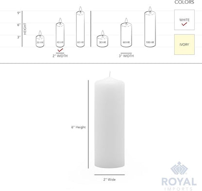 Royal Imports Pillar Candles White Unscented Premium Wax, 40 Hours Burning for Wedding, Spa, Party, Birthday, Holiday, Bath, Home Decor - 2"x6" Inch - Set of 12
