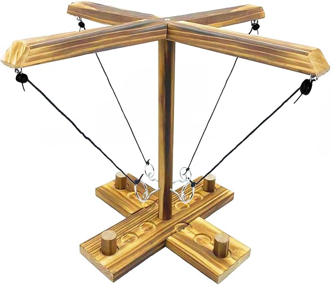 Hook Toss Game, Ring Toss Game, Handmade Wooden Ladder, Throwing Hook and Ring Battle Game for Family