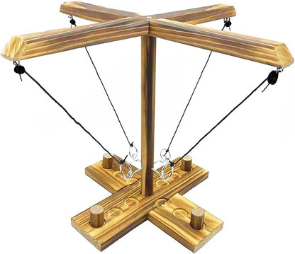 Hook Toss Game, Ring Toss Game, Handmade Wooden Ladder, Throwing Hook and Ring Battle Game for Family