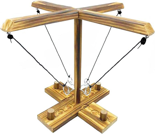 Hook Toss Game, Ring Toss Game, Handmade Wooden Ladder, Throwing Hook and Ring Battle Game for Family
