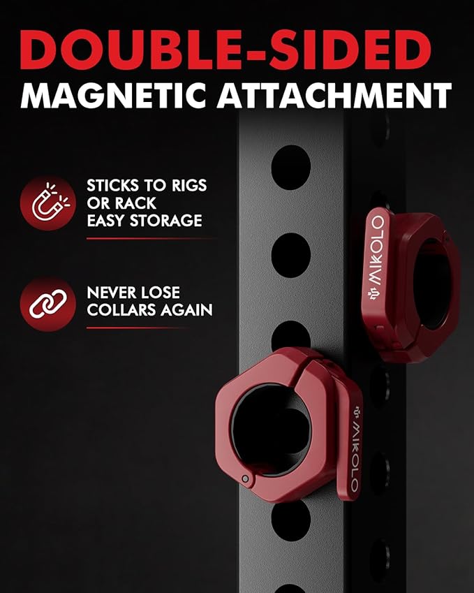 Mikolo Barbell Clamps,2-Inch Olympic Barbell Clips with Anti-Slip TPR Lining and Quick Release for Home and Gym Use