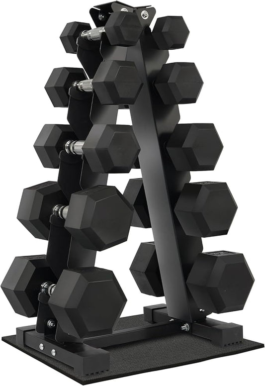 Rubber Coated Hex Dumbbell Weight Sets and Storage Rack, 100LB Set or 150LB Set, 5-20 lbs Pairs or 5-25 lbs Pairs