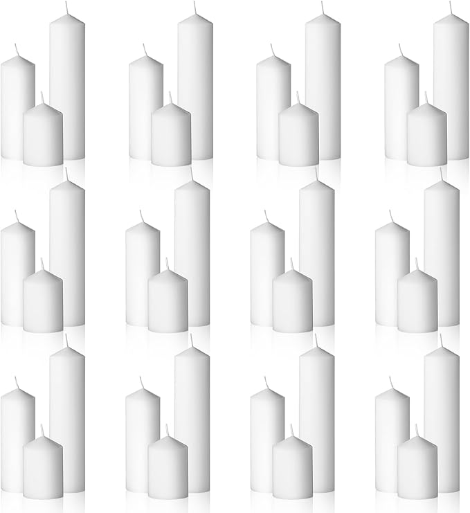 36PC Pillar Candles Bulk 2 in x 3, 6, 8 Inch Long Burning Wax Pillar Candles Unscented Smokeless Dripless for Wedding Centerpieces Spa Lantern Fireplace Home Festival Fall Party Decor (White)