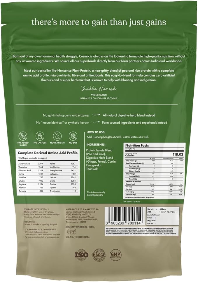 No-Nonsense Plant Protein, 25g Organic Brown Rice & Pea Isolate, Plant Based, Vegan, Gluten/Dairy Free, Sugar Free, Classic Unflavoured, 1.1lb (1pk, 13 Servings)