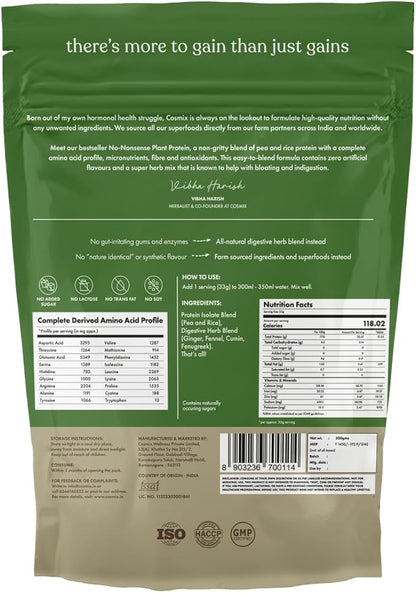 No-Nonsense Plant Protein, 25g Organic Brown Rice & Pea Isolate, Plant Based, Vegan, Gluten/Dairy Free, Sugar Free, Classic Unflavoured, 1.1lb (1pk, 13 Servings)