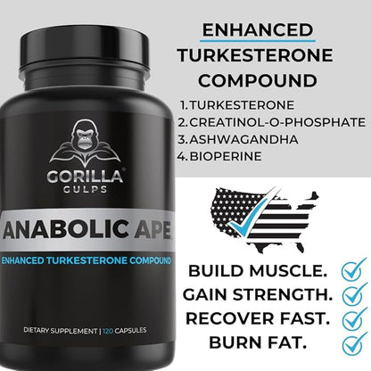 | Anabolic Ape ??Enhanced Turkesterone Compound | Turkesterone, Creatinol-O-Phosphate, Ashwagandha, Bioperine | Lab Tested | 120 Vegan Capsules | Max Strength