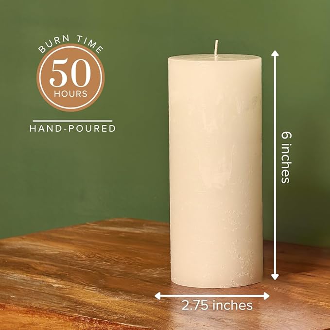 Simply Soson 3x6 inch Ivory Pillar Candles Set of 6, Rustic Texture, Unscented Ivory Candles, Dripless Candles, 3 inch Pillar Candles Ideal as Wedding, Parties, Spas, Dinner, Home Decoration, Church
