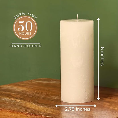 Simply Soson 3x6 inch Ivory Pillar Candles Set of 6, Rustic Texture, Unscented Ivory Candles, Dripless Candles, 3 inch Pillar Candles Ideal as Wedding, Parties, Spas, Dinner, Home Decoration, Church