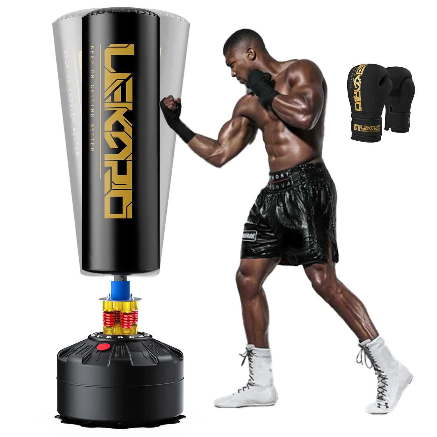 LEKÄRO Freestanding Punching Bag with Boxing Gloves, Heavy Boxing Bag with Stand for Adult Kids