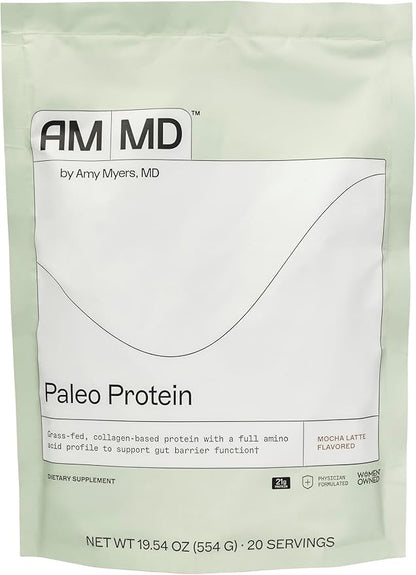 Amy Myers MD Paleo Protein Powder - Mocha Latte, 20 Servings - Collagen-Based Gut Function Support - Gluten-Free & Non-Dairy Protein Supplement