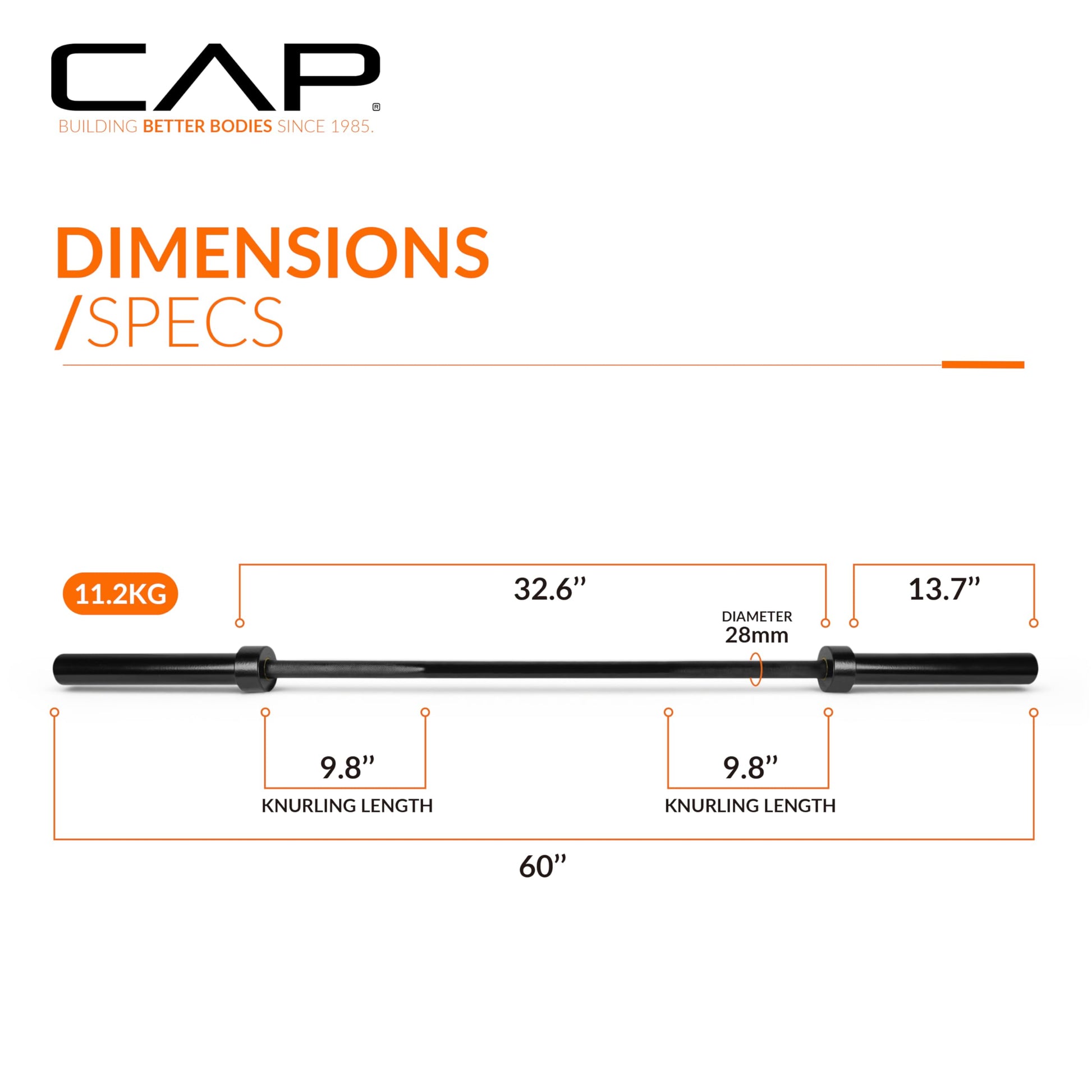 CAP 20lb 5ft Olympic Barbell, Black, Strength Training