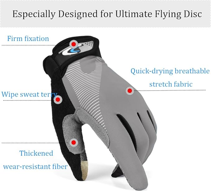 Ultimate Flying disc Gloves Ultimate Grip and Disc Gloves Breathable Non-Slip Sport Cycling Golf Glove, Improve Throws & Catches 1 Pair