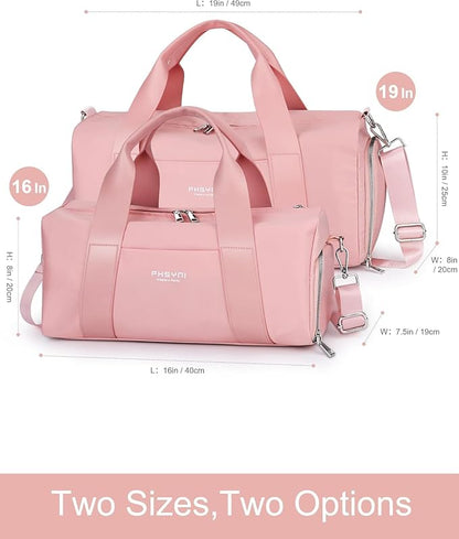 Compact Sports Gym Bag for Women Girls, Cute Mini Duffle Bag with Wet Pocket & Shoes Compartment, Personal Item Travel Workout Bag, 16"-Small, Pink