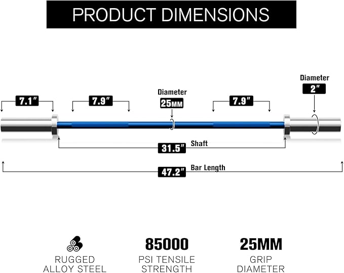 RITFIT Olympic Barbell 4ft/4.8ft/6ft - 2 Inch Weight Bar for Strength Training, Weightlifting, Squat, Deadlift, Bench Press, Curl, Overhead Press - 350lbs/500lbs Capacity