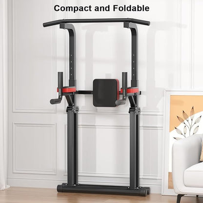 Foldable Power Tower, Adjustable Multifunction Pull Up Bar Tower Station, Pullup Dip Station Rack for Home Gym
