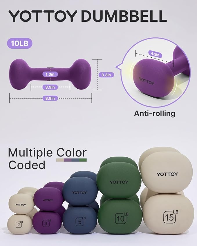 YOTTOY Weights Dumbbells Set for Women,2-15 Pound Dumbbells Set of 2, Non-Slip Hand Weights for Home Workouts, Portable Strength Training Neoprene dumbbells