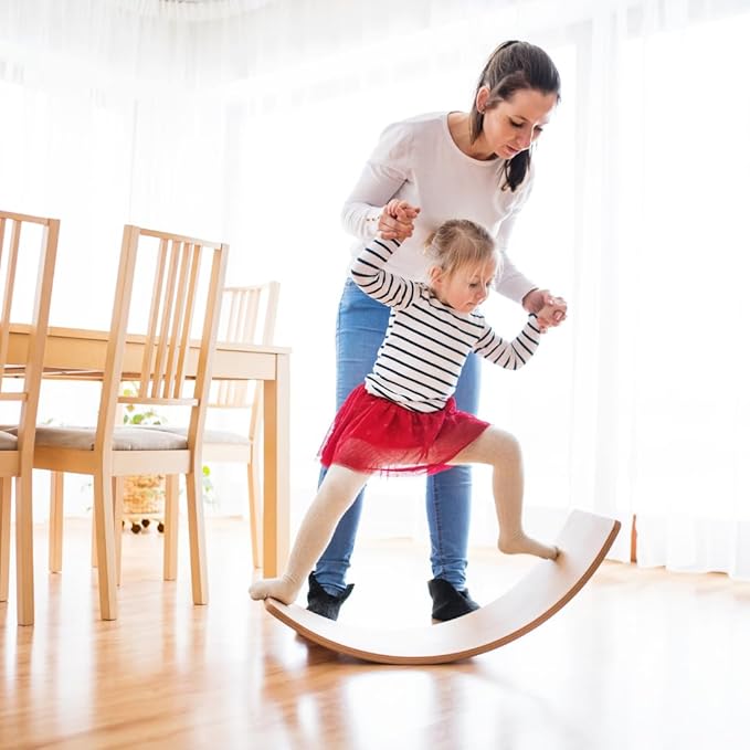 Wooden Wobble Balance Board - 37'' Natural Wobble Board, Montessori Open-Ended Toy, Waldorf Learning & Core Strength Exercise