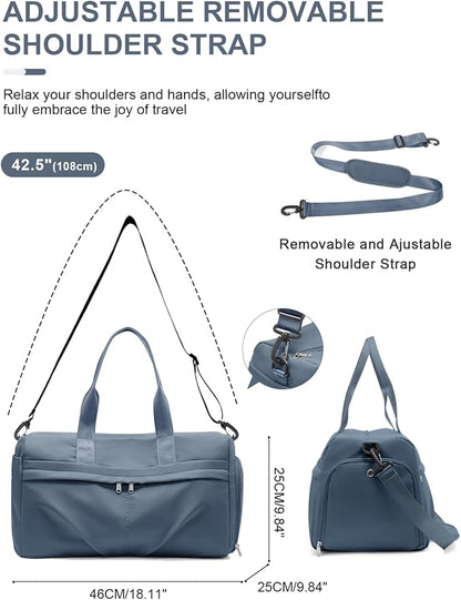 Gym Bag for Women Men with Shoe Compartment, Sport Duffel Bag, Waterproof Travel Weekender Overnight Carry on Bag for Yoga with Trolley Sleeve, Jewel Blue