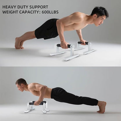 1 Pair Wooden Parallettes Push Up Bars for Men, Strength Training Pushup Stands Handles for Home Calisthenics, Fitness, Floor Workouts Solid Wood with White Metal Bracket - Support 500 lbs