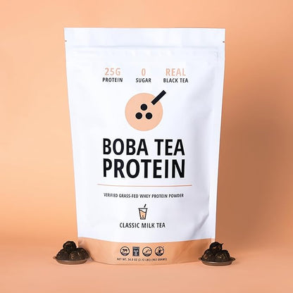 Boba Tea Protein Classic Milk Tea | 25g Grass-Fed Whey Protein Isolate Powder | Gluten-Free & Soy-Free Bubble Tea Protein Drink | Real Ingredients & Lactose-Free Protein Drink | 25 Servings