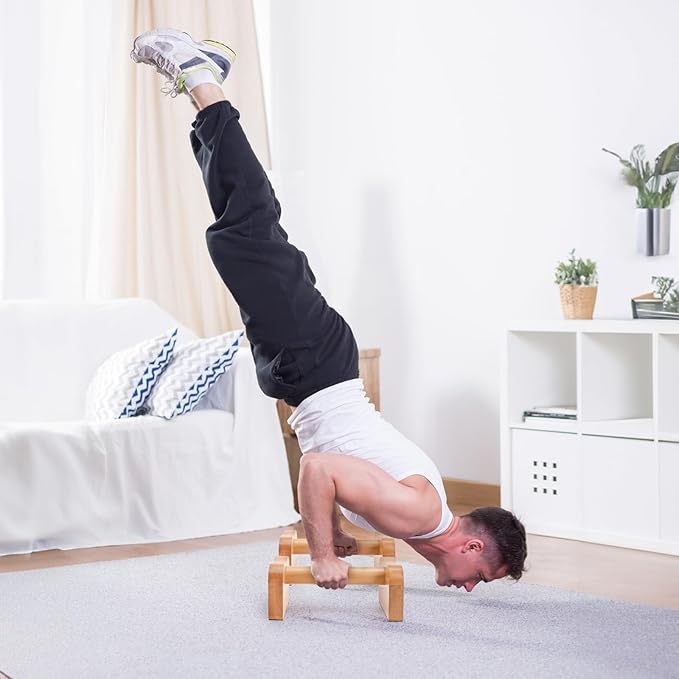 TOPZEA 2 Pcs Wooden Parallettes Push Up Bars, Solid Beech Wood Calisthenics Equipment Non-Slip Push Up Handle Stand for Handstand & Strength Training, Calisthenics, Home Gym & Floor Workouts