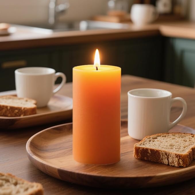 3 Packs 2.8x6 Inch Orange Pillar Candles, Unscented Dripless Non-Toxic Smokeless Long Lasting Fall Colored Cylinder Candles for Thanksgiving Day Home Dinner Table Power Outage Emergency