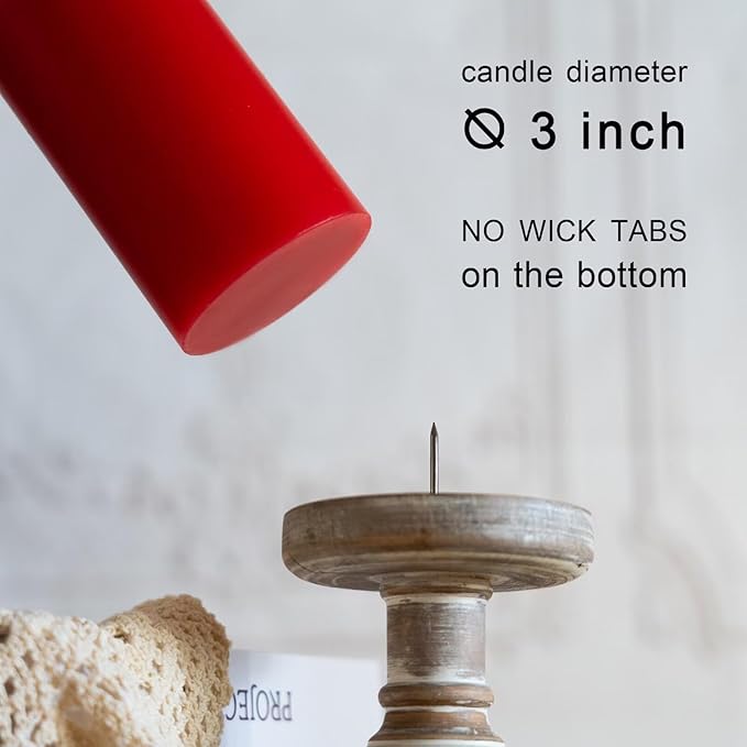 MOZEAL 3" x 8" Hand-Poured Unscented Candles,Large Red Pillar Candles Set of 2,No Drip,Approx 120 Hours Long Burning,Wedding,Dinner,Christmas and Home Decor（3 Inch Diameter 8 Inch Height）