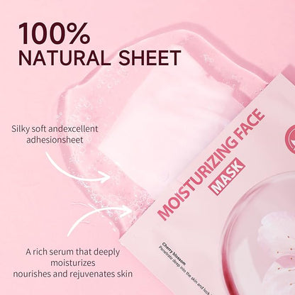 5 Pack Sheets Face Masks Skincare For All Skin Types, Cherry Facial Sheet Masks, Hydrating Facial Sheets Mask for Firming, Sheet Mask with Cherry Blossom Face Mask for Glowing Skin